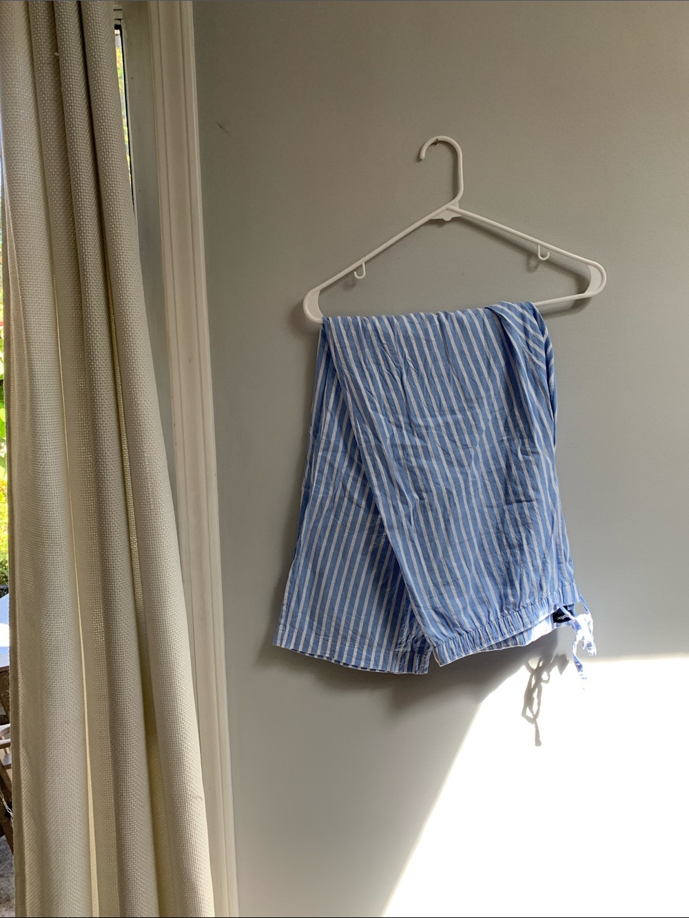 Light Blue & White Striped Cotton Drawstring Pants